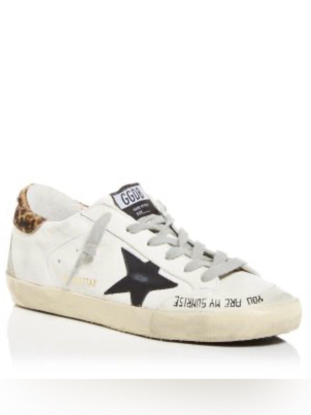 Golden Goose White Leather Sneaker with Black Star and Leopard Heel
